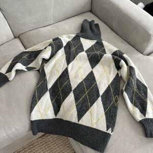 Argyle Patterned Turtleneck Sweater - Black, Gray, White